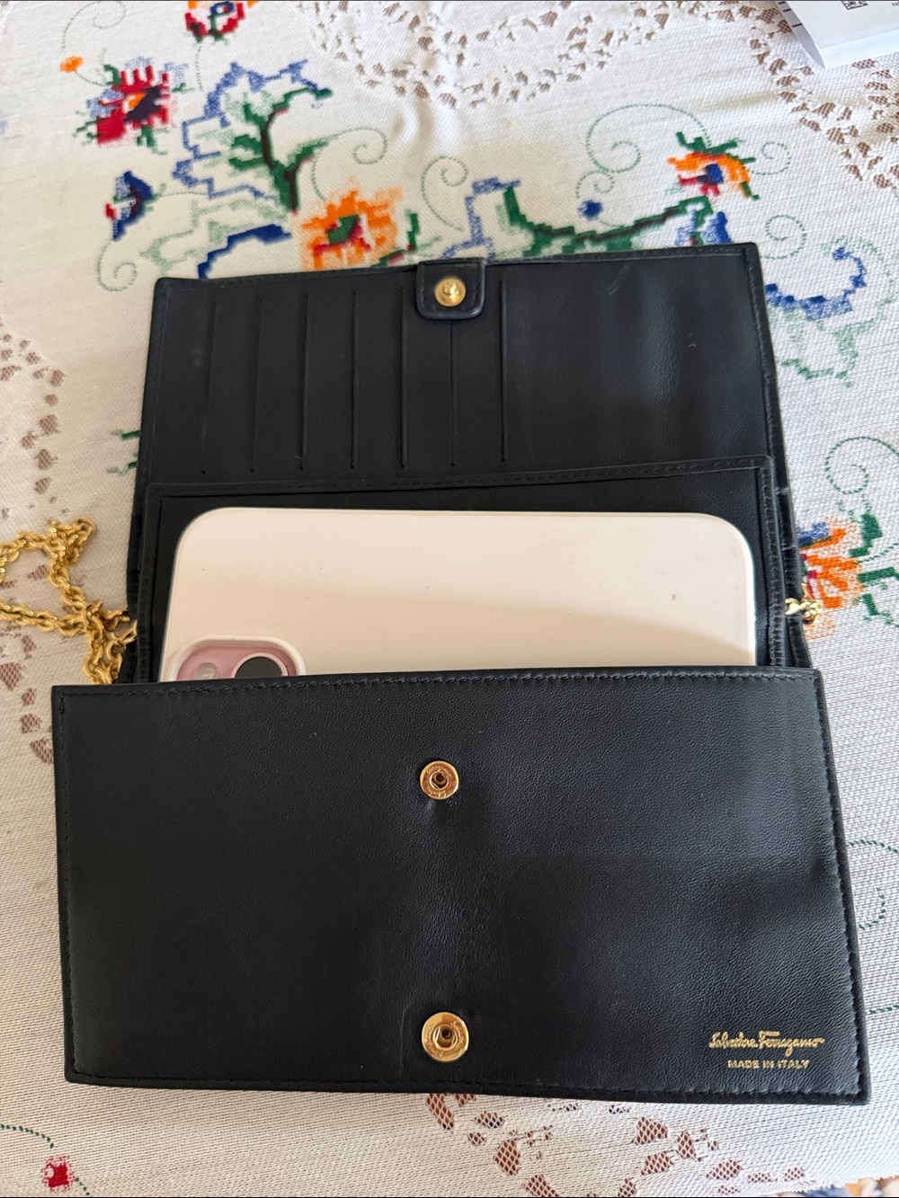 Salvatore Ferragamo Black Quilted Leather Crossbody with Gold Chain - Picture 8 of 12